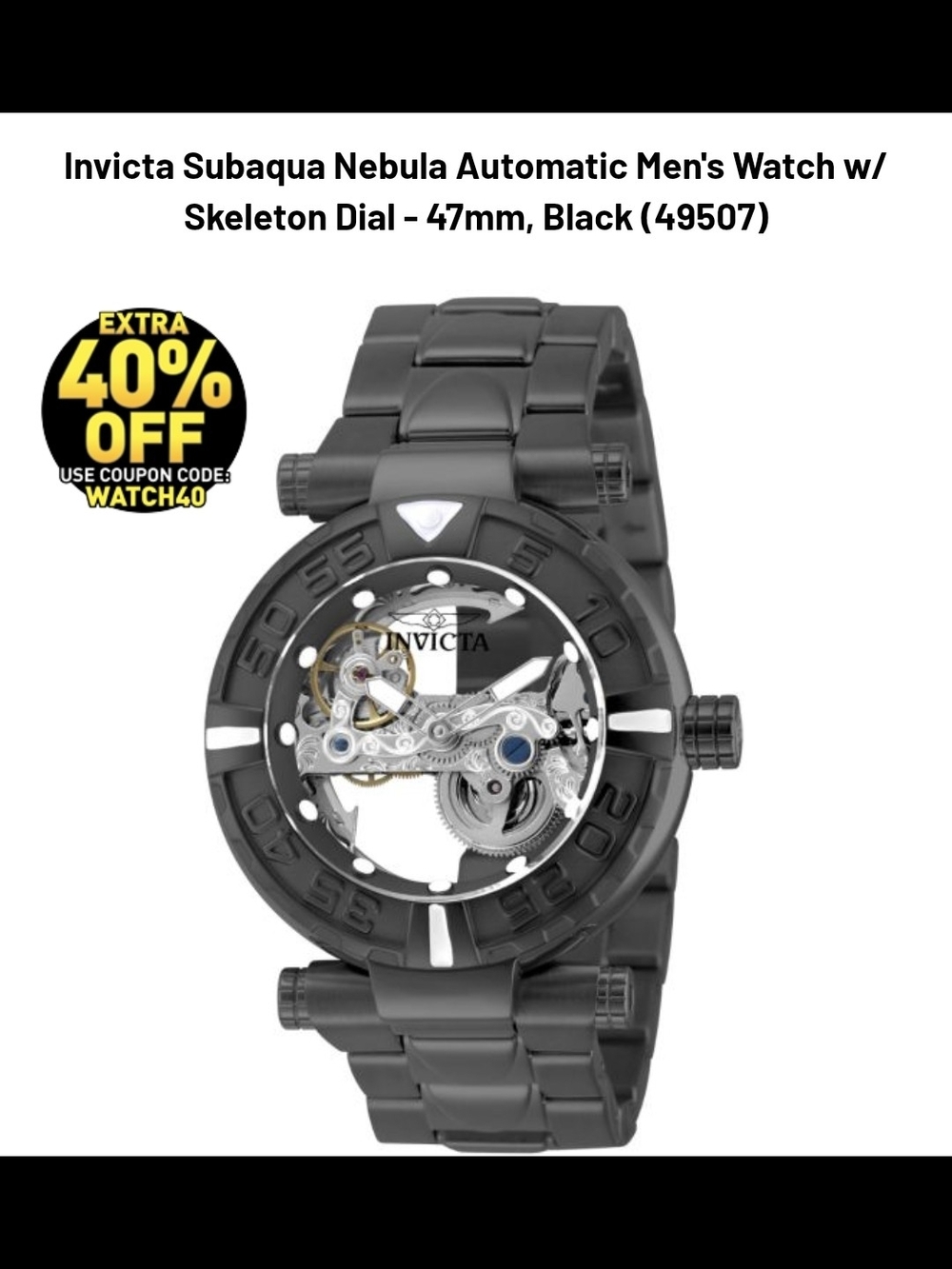 Invicta Men's Subaqua Nebula Automatic Skeleton Watch - Black